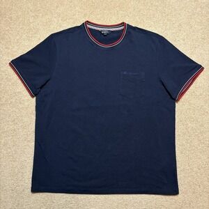 Ben Sherman Shirt Mens Large Navy Blue Pocket Tee Contrast Trim Stretch Casual